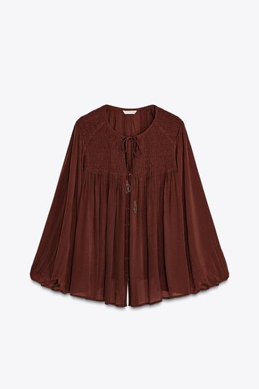 GATHERED FLOWING BLOUSE - Brown by Zara - Image 5