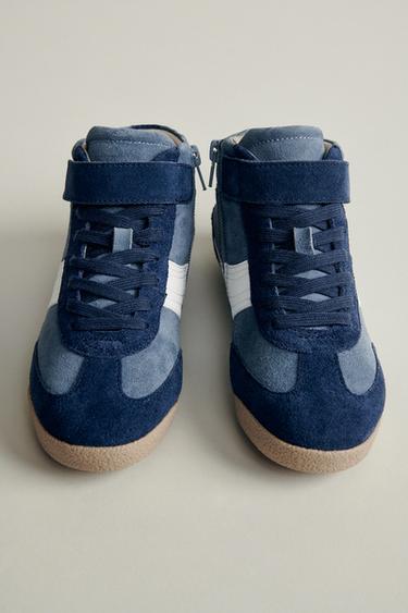 LEATHER BOXING HIGH-TOP SNEAKERS - Blue by Zara - Image 1