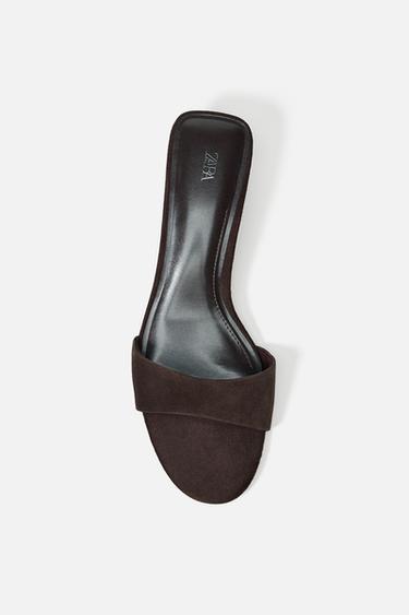 Zara SUEDE WEDGE SANDALS - Brown