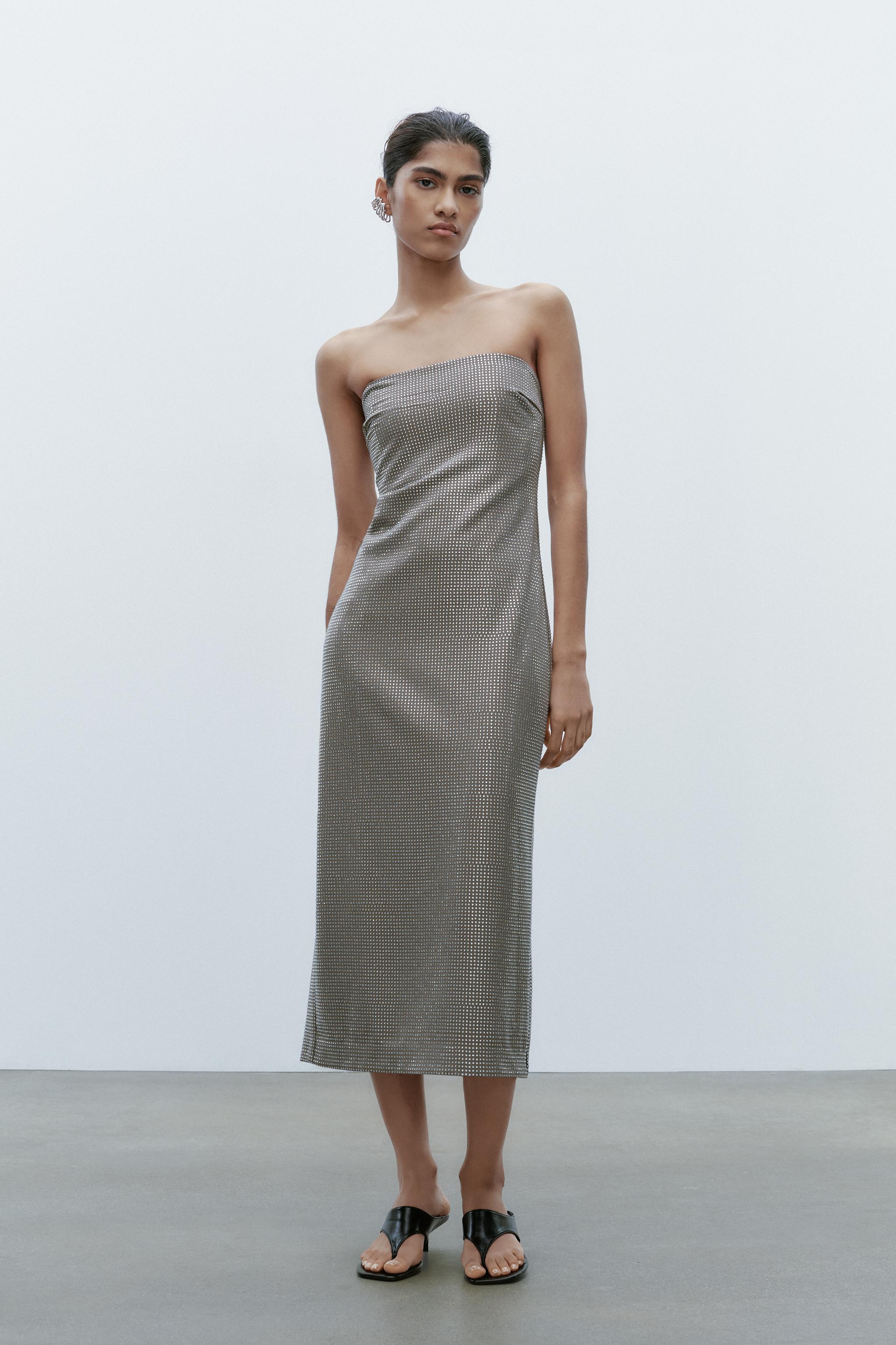 新品 ZARA ザララインストーン フラット サテン ミュール 37