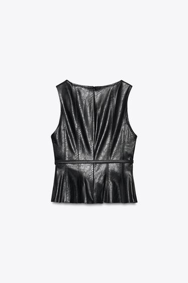 FAUX LEATHER TOP WITH BELT - Black by Zara - Image 6
