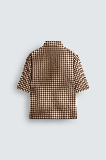 TEXTURED CHECK SHIRT - Ecru / Brown by Zara - Image 8