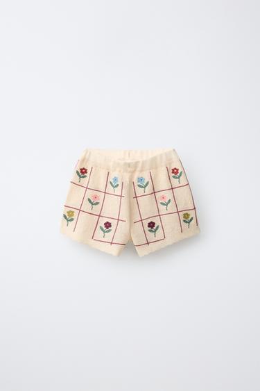 FLORAL KNIT BERMUDA SHORTS - Mid-ecru by Zara