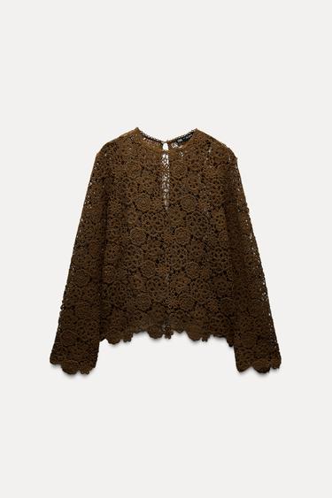 CROCHET TOP - Dark khaki by Zara
