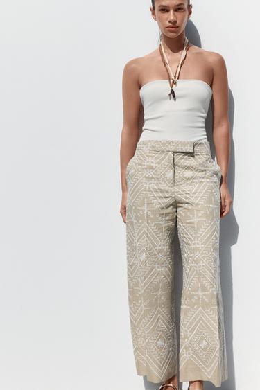 Zara EMBROIDERED CULOTTES - Ecru / Beige