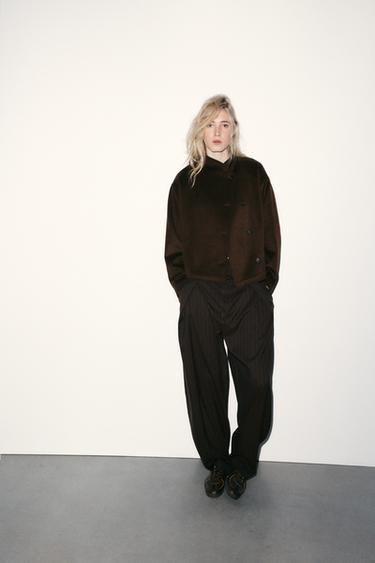 Zara BALLOON STRIPED PLEATED PANTS - Brown / Ecru