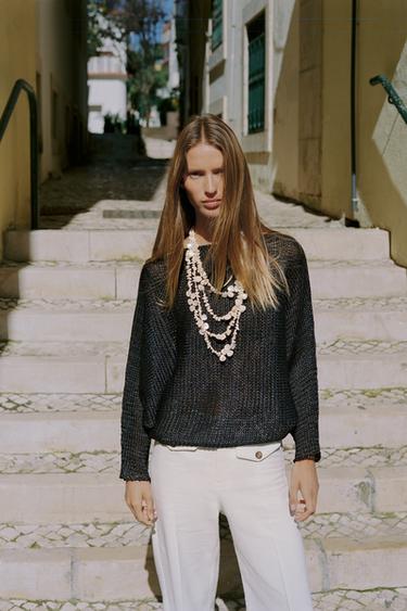 PULL EN MAILLE À MANCHES AMPLES - bleu/noir de Zara - Image 1