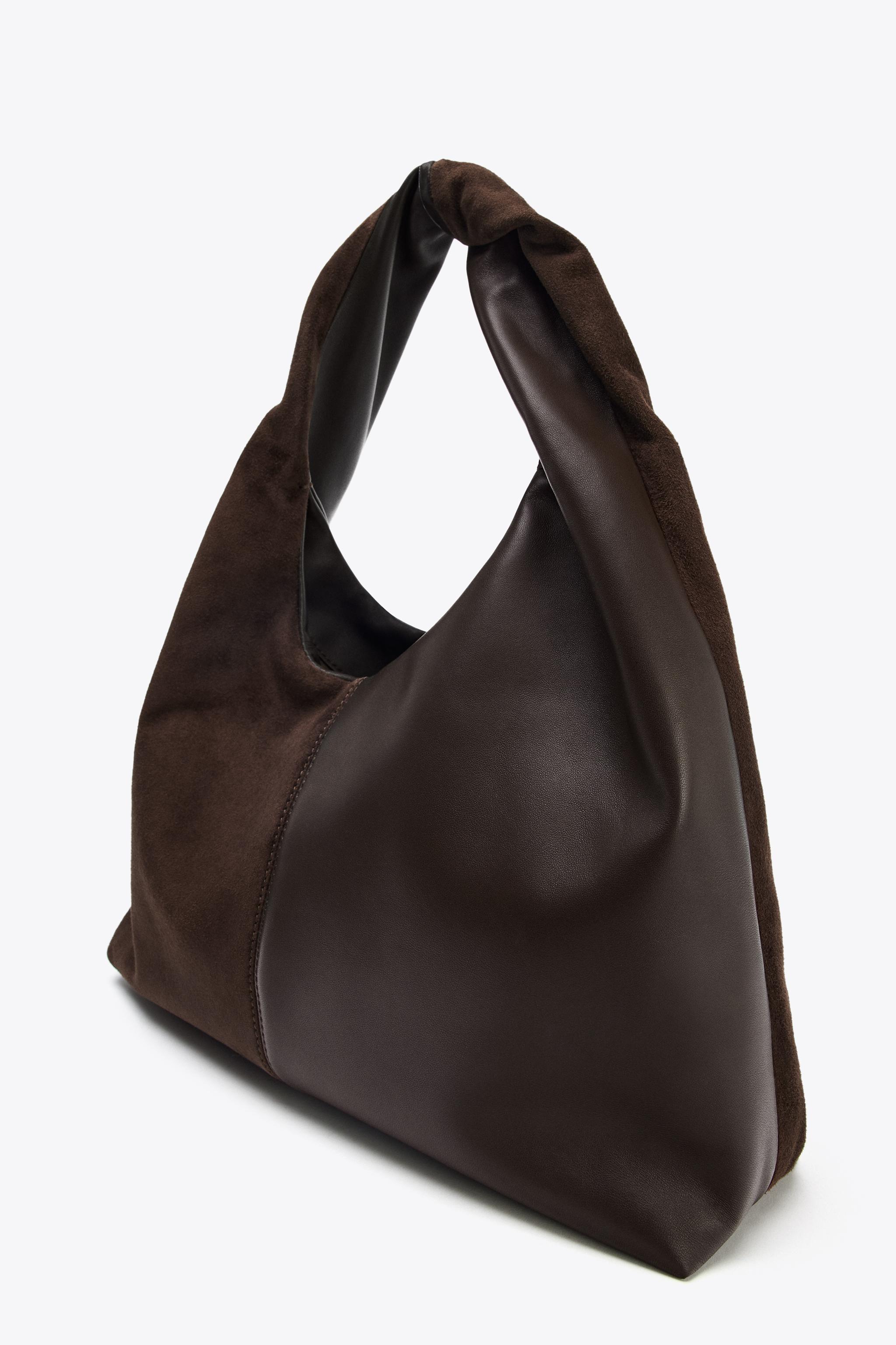 CONTRAST LEATHER SHOULDER BAG - Chocolate | ZARA Canada