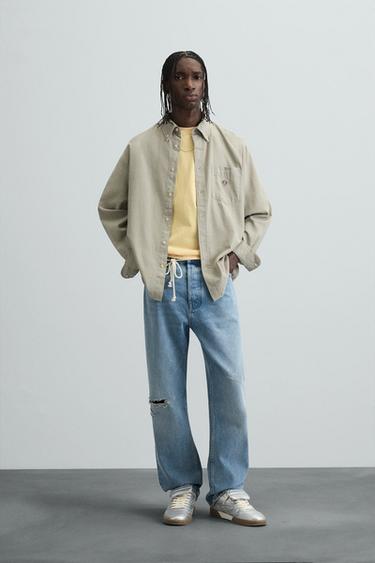 CAMISA DENIM BORDADO - Beige de Zara - Imagen 0