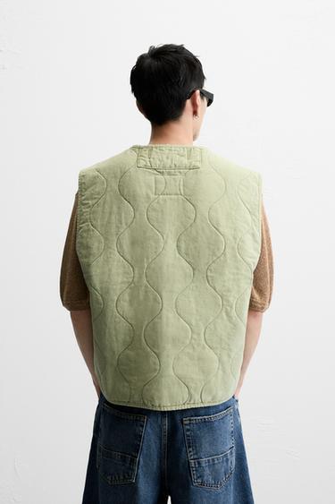GILET SANS MANCHES MATELASSÉ DÉLAVÉ - Vert de Zara - Image 2