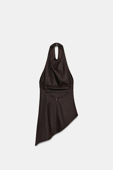 TOP HALTER EN LIN - Marron foncé de Zara - Image 8