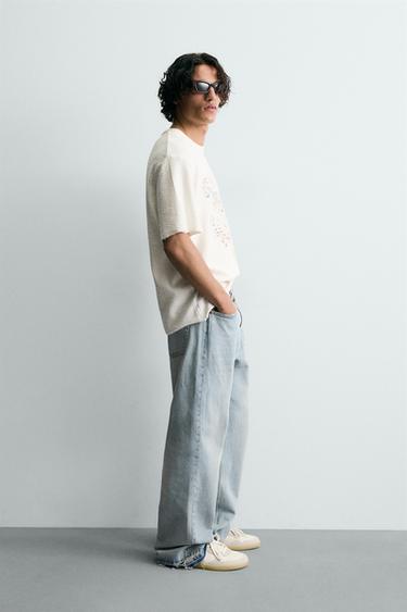 WASHED PRINTED KNIT T-SHIRT - Ecru by Zara - Image 3