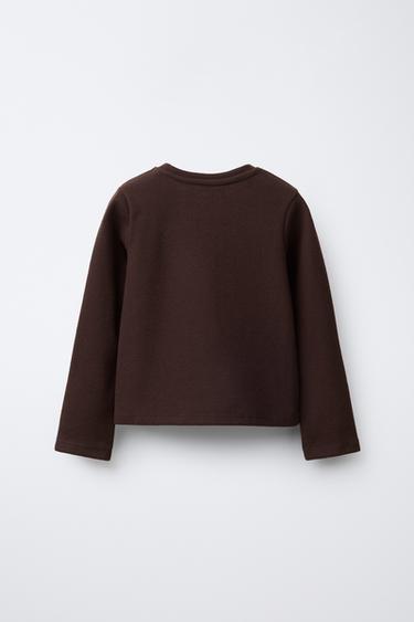 T-SHIRT SOFT TOUCH À NŒUD EN PERLES - Marron de Zara - Image 1