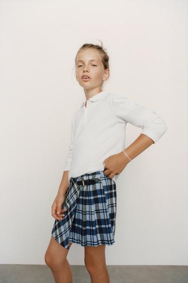 FALDA BERMUDA CUADROS - Azul medio de Zara