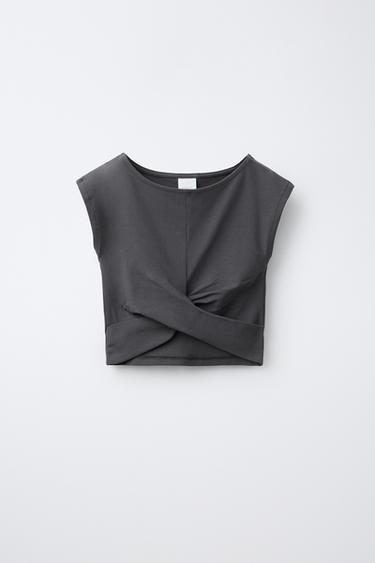 Zara KNOTTED T-SHIRT - Anthracite grey