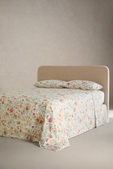 SATIN FLAT SHEET WITH FLORAL PRINT - Oyster-white by Zara - Image 1