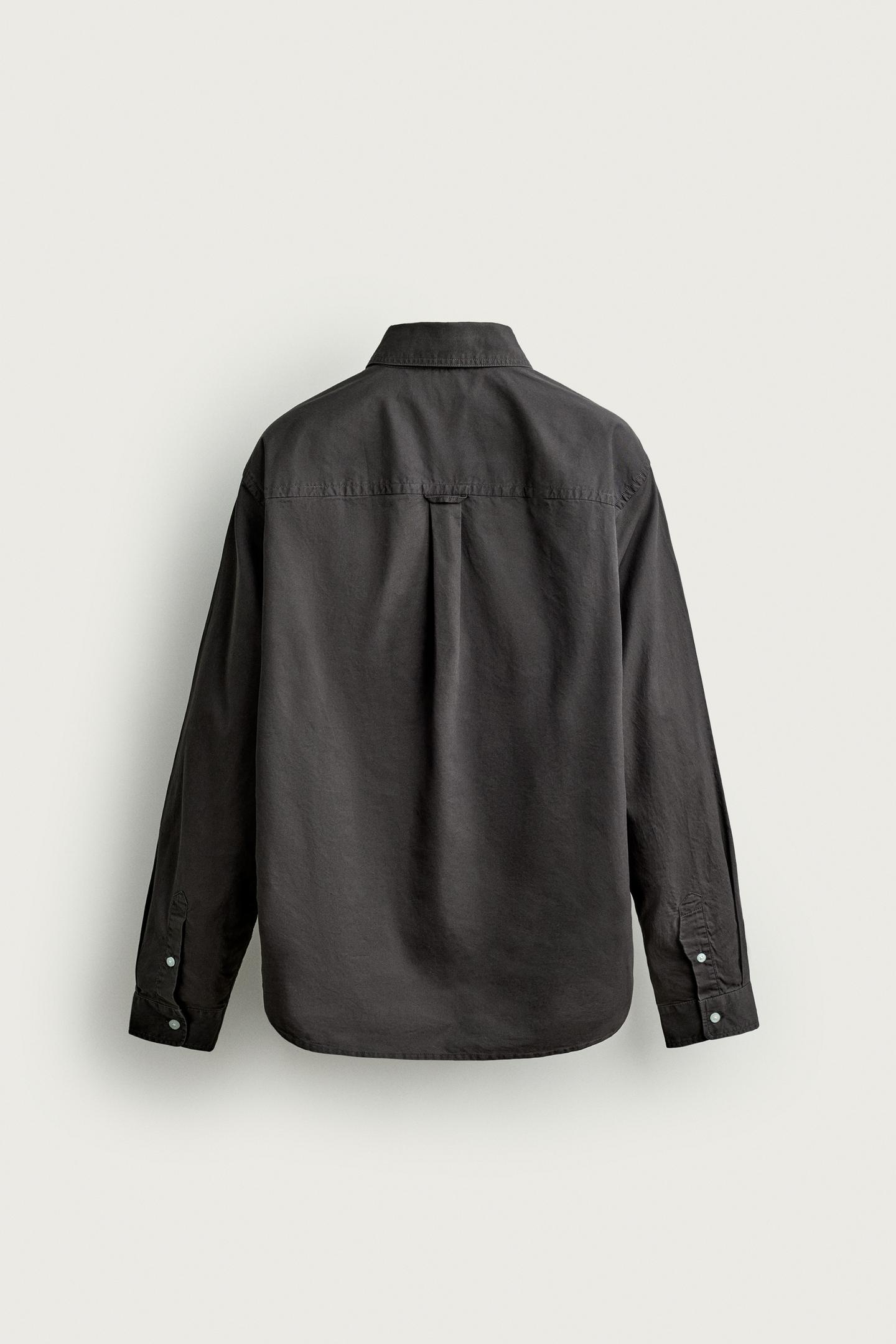 Мужская рубашка Zara Relaxed Fit Pocket, цвет: Тёмный коричневый — фото 8