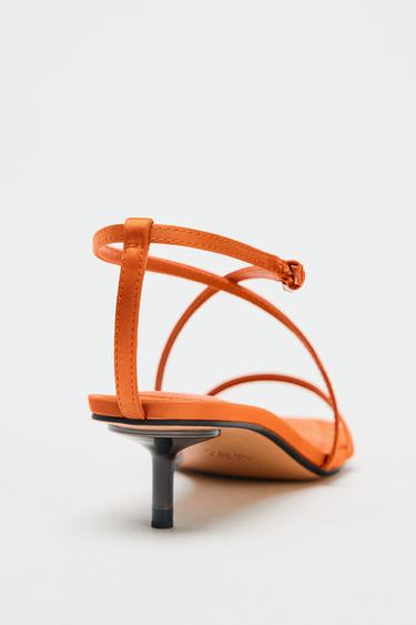 SATIN-EFFECT CROSSOVER STRAP SANDALS - Orange by Zara - Image 6