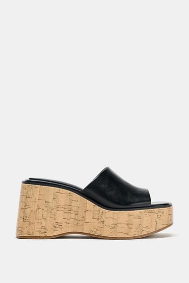 Zara CORK EFFECT WEDGES - Black - Image 0