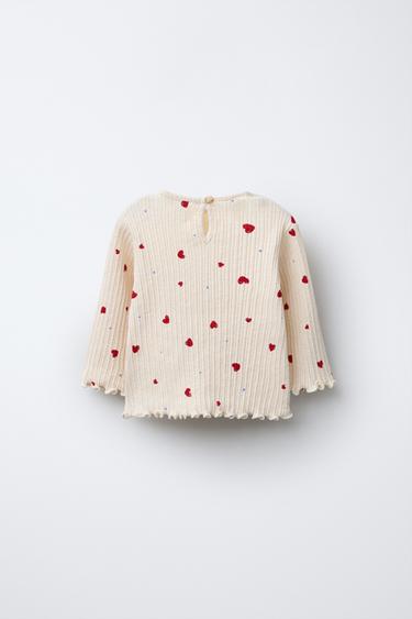 T-SHIRT RIB CŒURS - Écru clair de Zara - Image 1