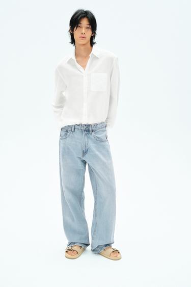 Zara BAGGY FIT 吊襠牛仔褲 - 淡藍色