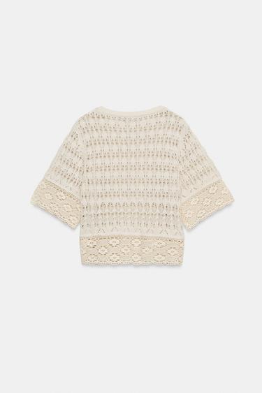 TOP EN MAILLE POINTELLE - Écru de Zara - Image 7