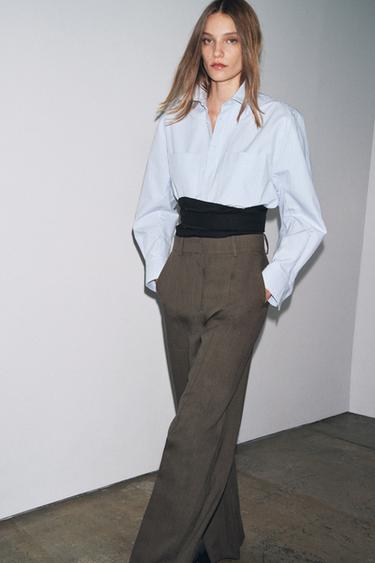 Zara WIDE LEG PLEATED PANTS ZW COLLECTION - brown vigore