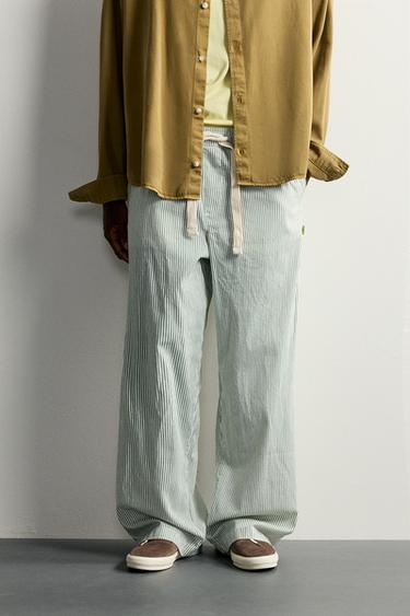 PANTALON BAGGY À RAYURES - Vert de Zara - Image 1