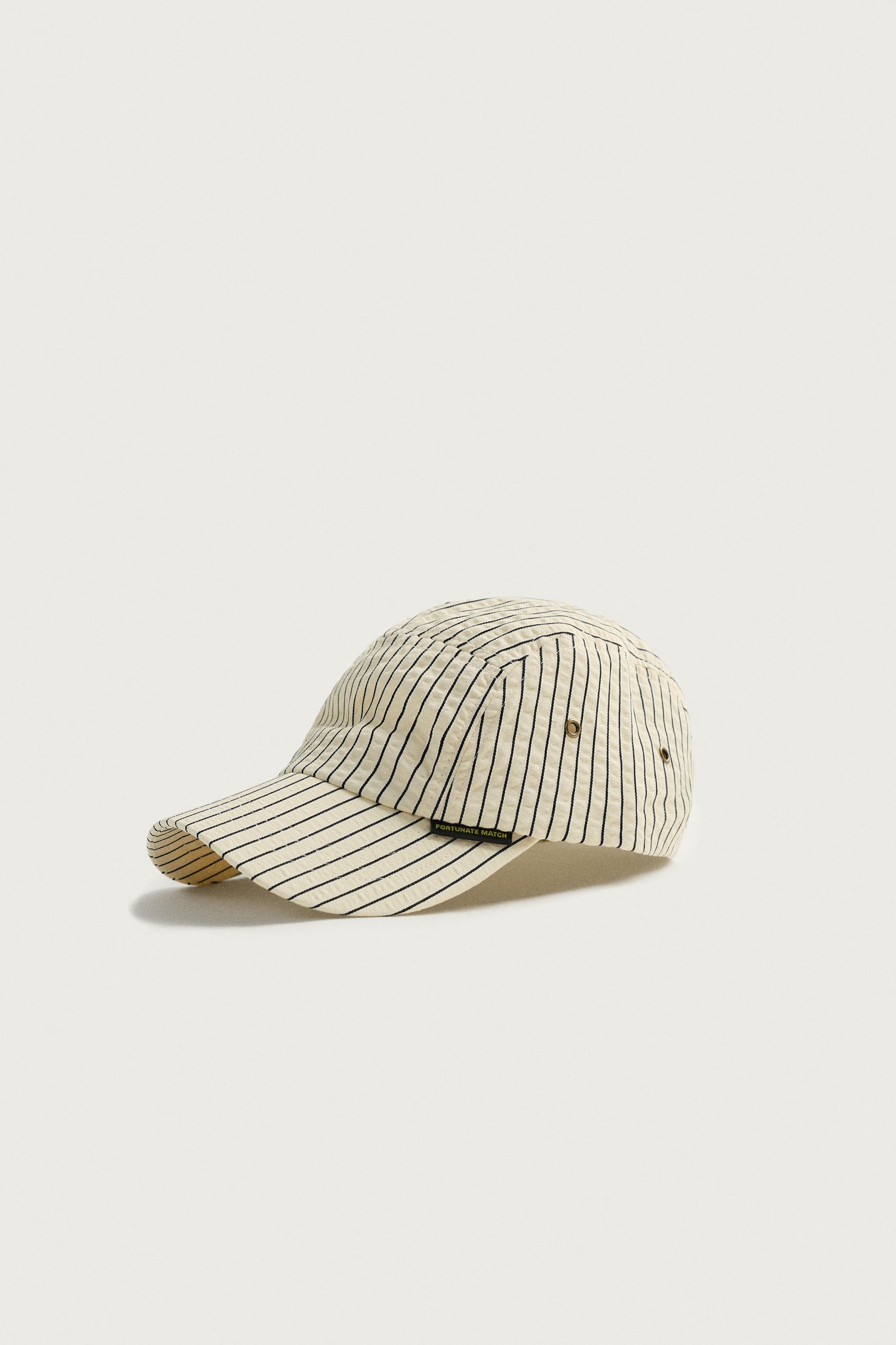 SEERSUCKER STRIPE CAP — Ecru