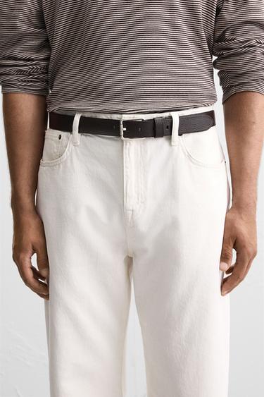 CINTURÓN PIEL PESPUNTE - Marrón de Zara - Imagen 0