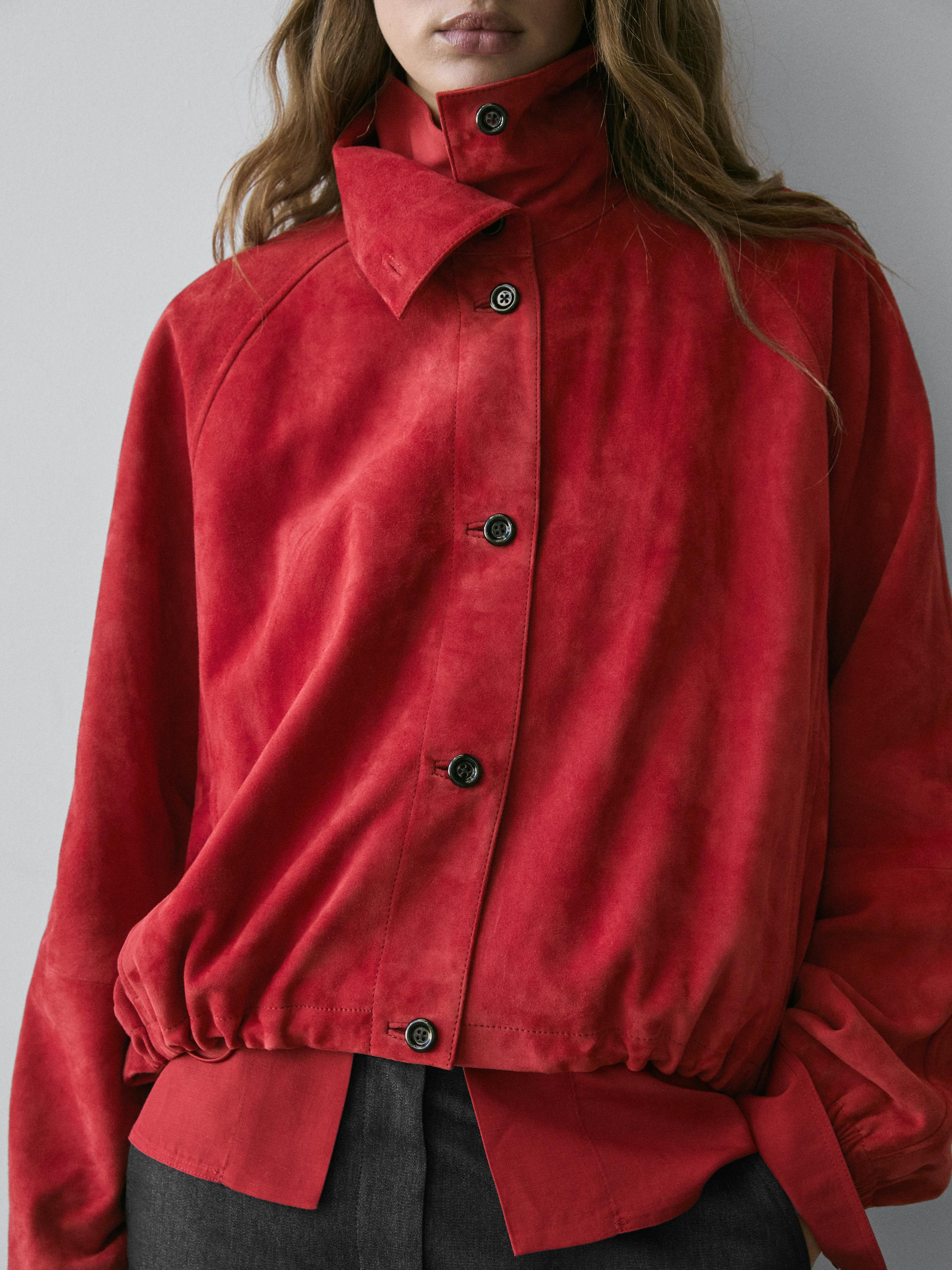 Blouson bomber en cuir et daim