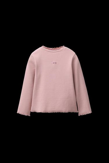 Zara RIBBED TOP WITH EMBROIDERED DETAIL - Light pink - Image 0