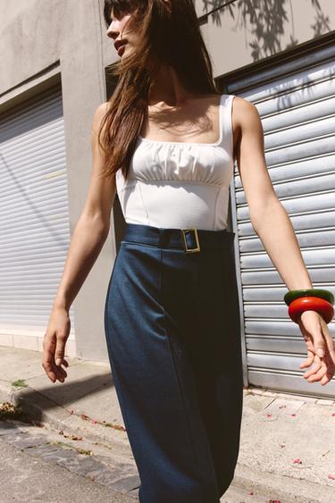 TWILL TROUSERS WITH SEAM AND BELT - Indigo by Zara - Image 1
