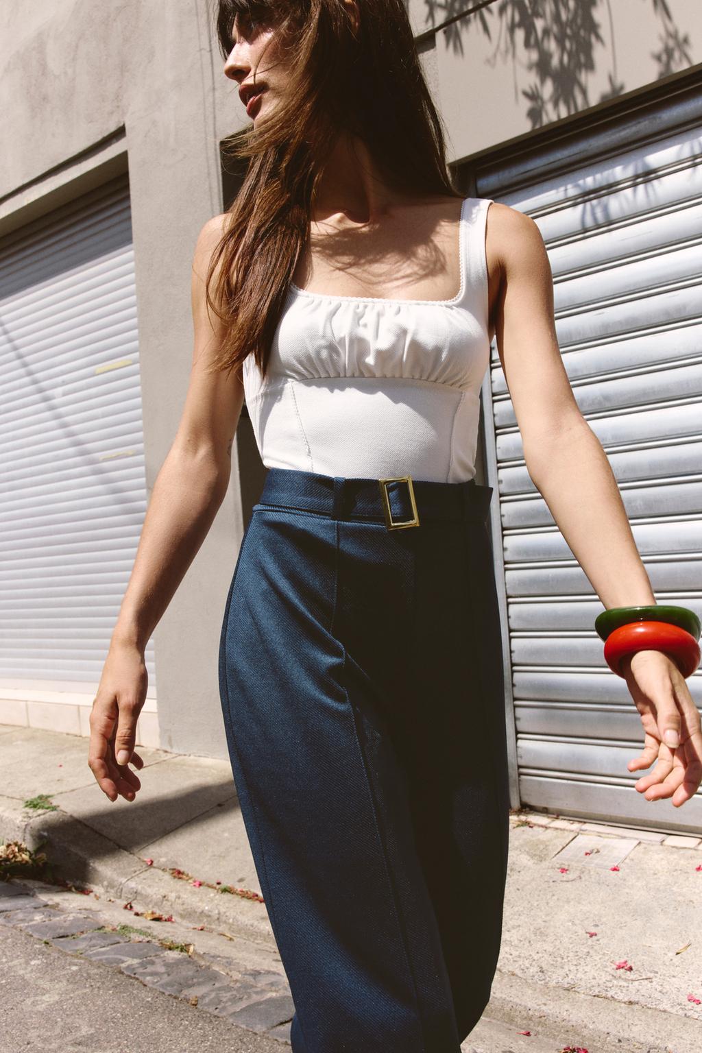 TWILL TROUSERS WITH SEAM AND BELT