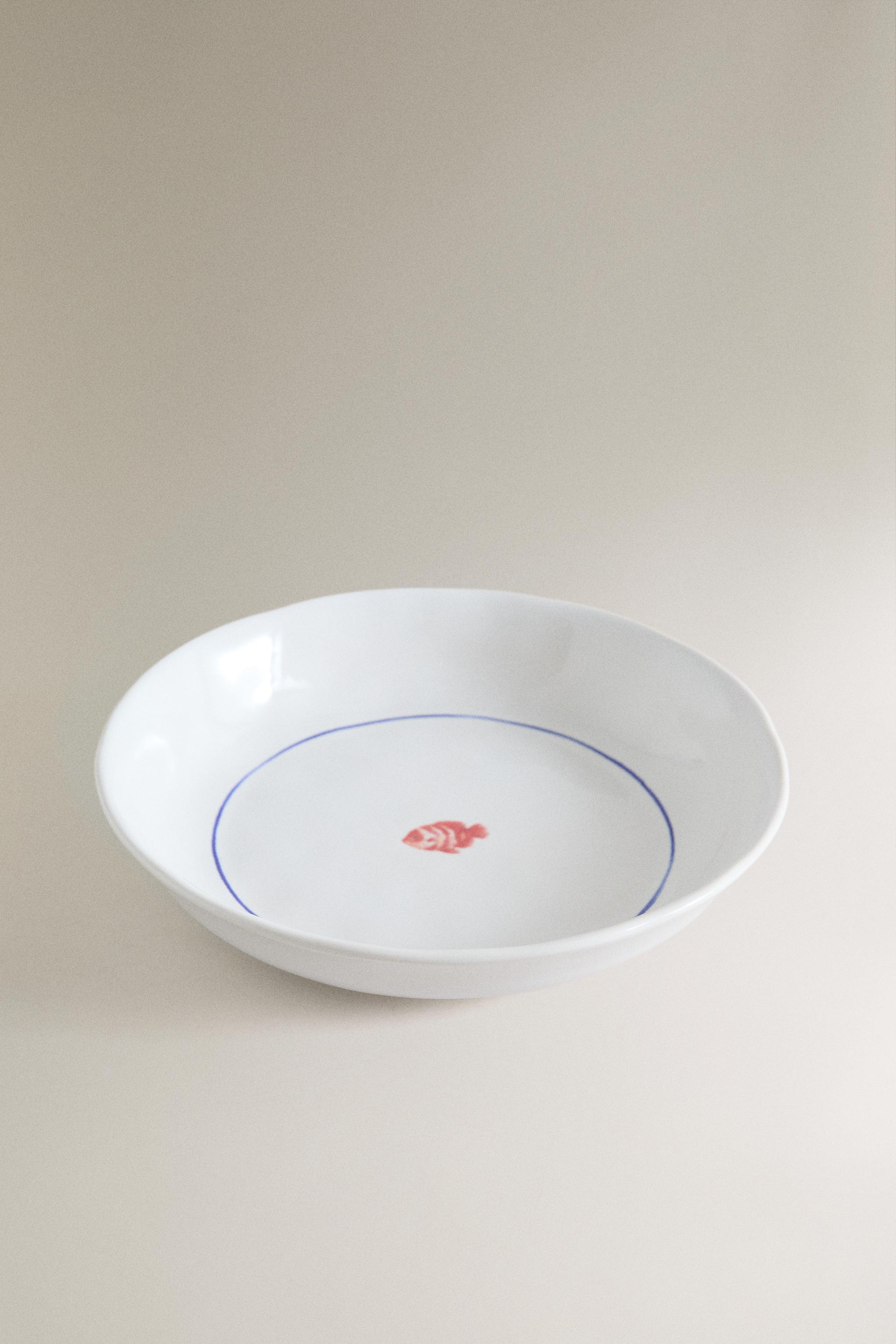 FISH STONEWARE SOUP PLATE — Blue