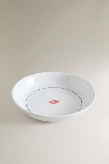 FISH STONEWARE SOUP PLATE — Blue 2