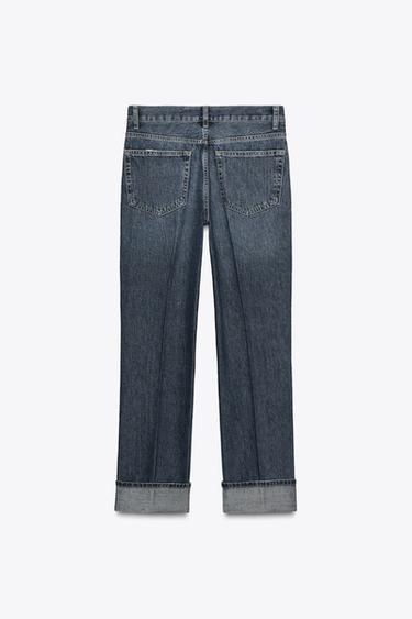 MID-WAIST FOLDED STRAIGHT JEANS - Navy blue by Zara - Image 5