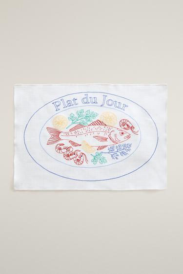 PLACEMAT WITH FISH EMBROIDERY - White by Zara