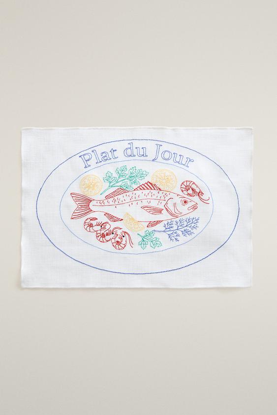 PLACEMAT WITH FISH EMBROIDERY - White by Zara - Image 0