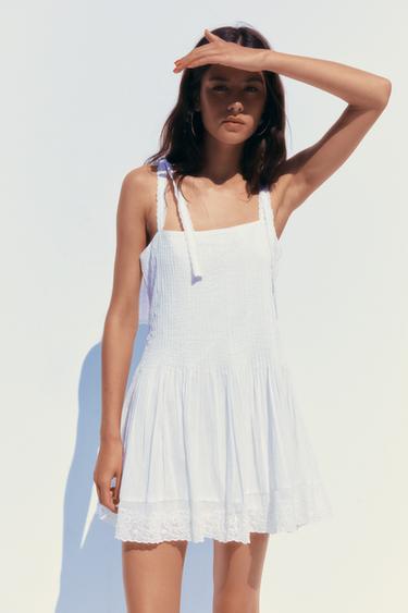 VESTIDO CORTO POPELÍN - Blanco de Zara