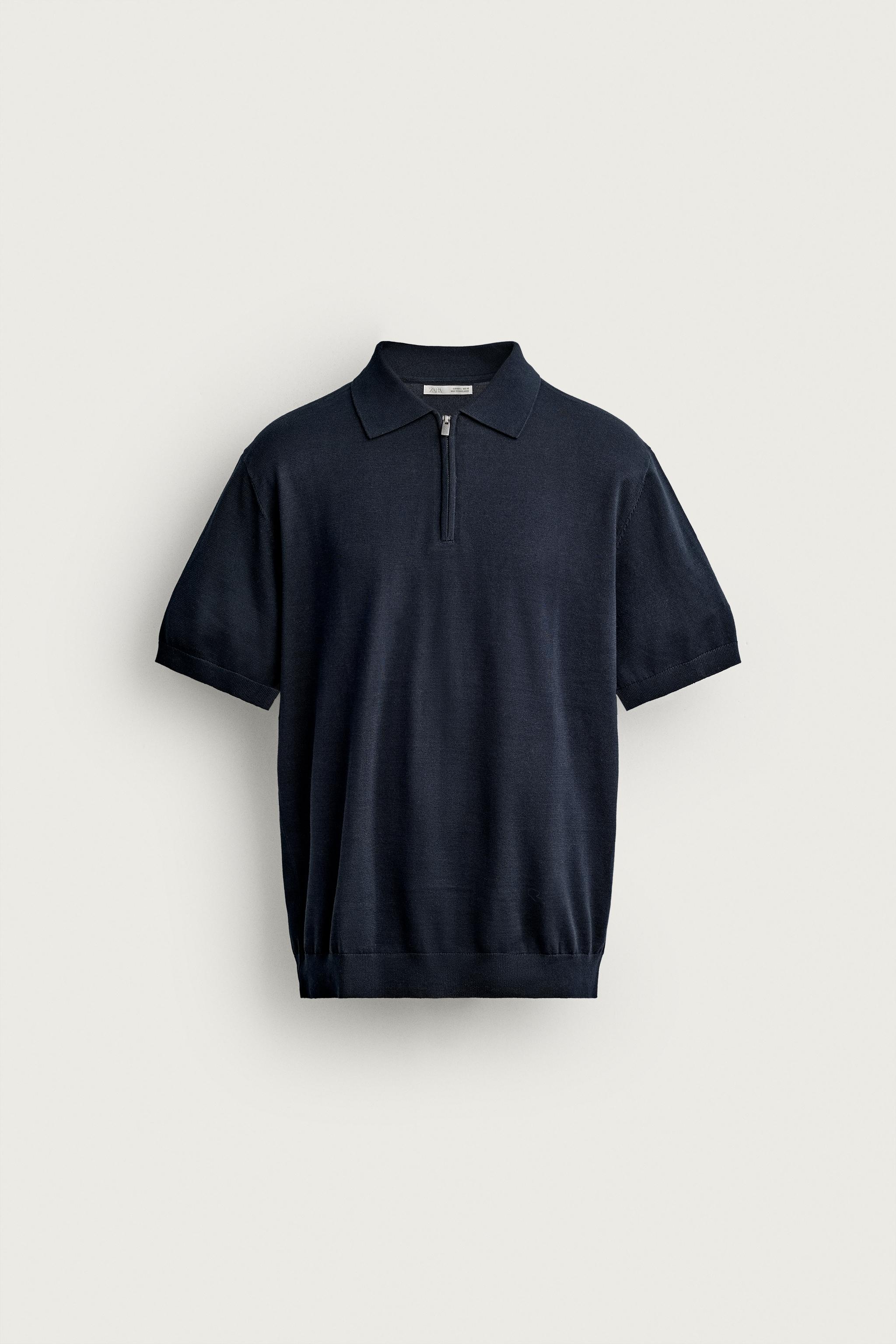 REGULAR FIT KNIT ZIP POLO SHIRT — Navy blue