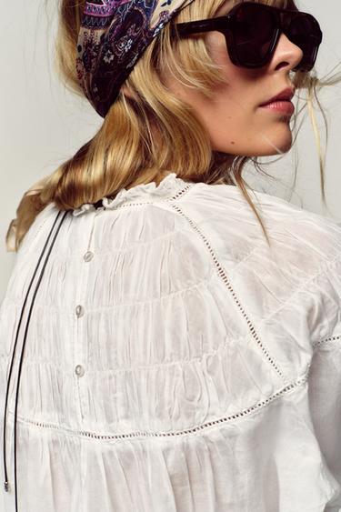 CHEMISE ROMANTIQUE NID D'ABEILLE - Blanc de Zara - Image 5