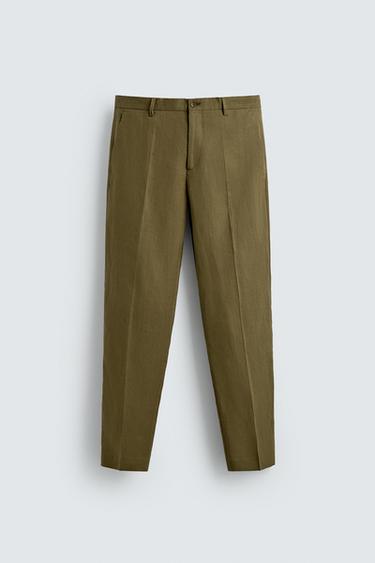Zaras KOSTYMBYXA REGULAR FIT AV 100% LINNE - Olja