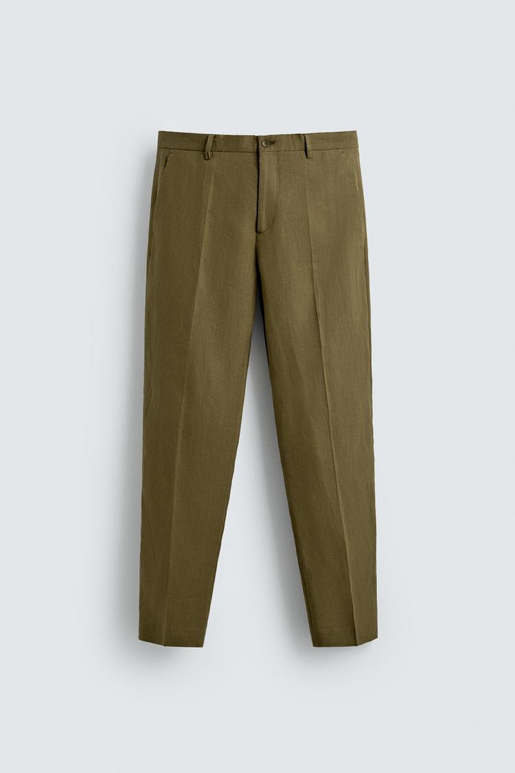 ZARA 100% LINEN REGULAR FIT SUIT TROUSERS
