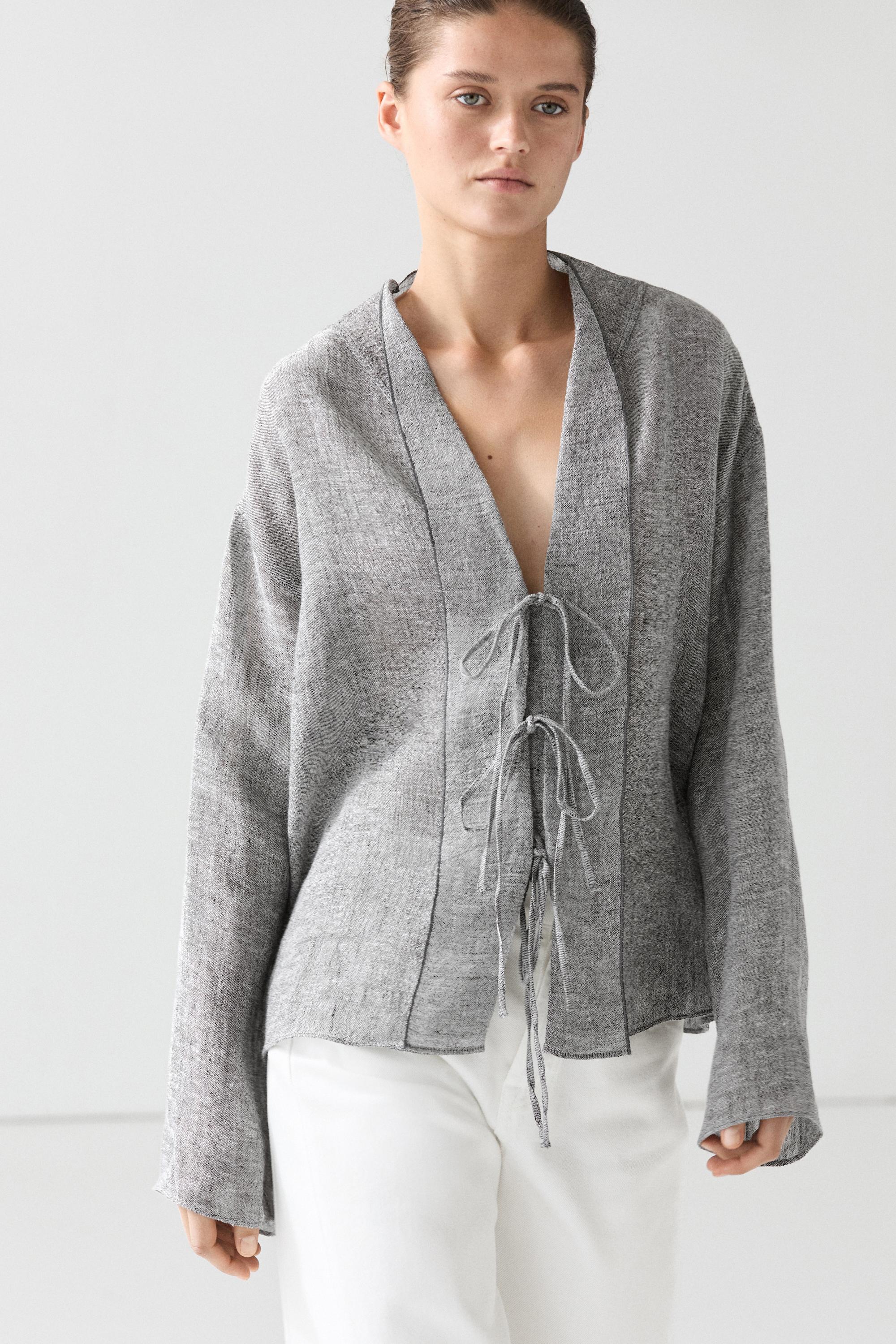 Linen blend blouse with tie details