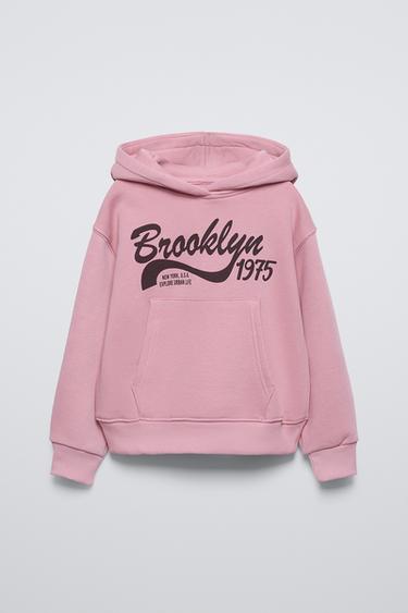 Zara TEXT PRINT HOODED SWEATSHIRT - Pink - Image 0