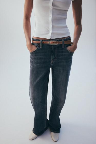 Zara LEATHER BELT WITH OVAL BUCKLE - Curry