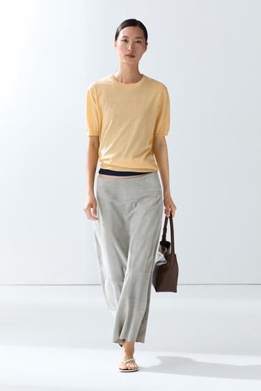 Zara Short-sleeve fine-knit sweater - Yellow - Image 0
