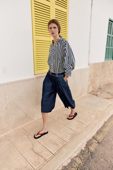 WIDE BERMUDA SHORTS WITH CONTRAST PIPING - Blue by Zara - Image 3