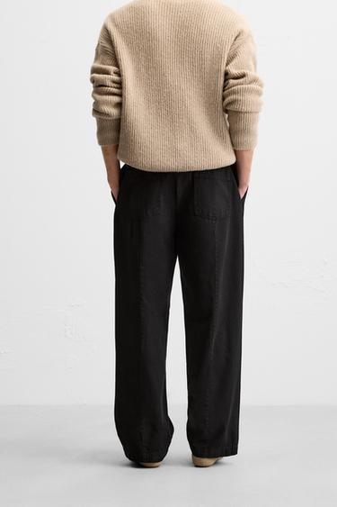 PANTALON À PLIS COTON - LIN - Noir de Zara - Image 2